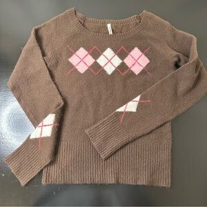 Vintage Y2K Aeropostale Brown Sweater with Pink Argyle Pattern